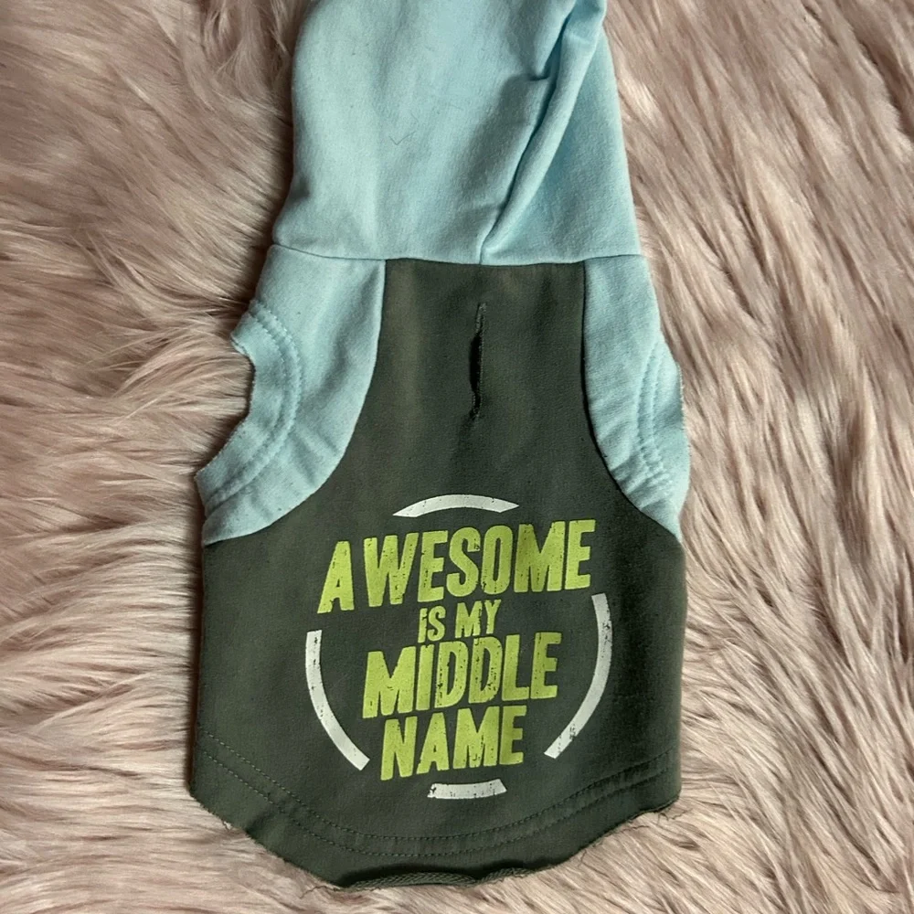 Grey Blue Green Hoodie Sweatershirt AWESOME IS MY MIDDLE NAME Pet Dog S